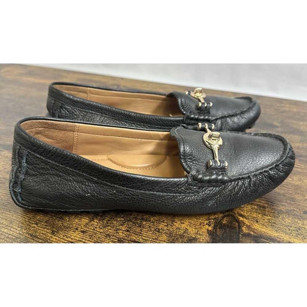 Coach Arlene Black Leather Driving Loafers 8B Turnlock Gold Quiet Luxury Flats - Picture 6 of 14